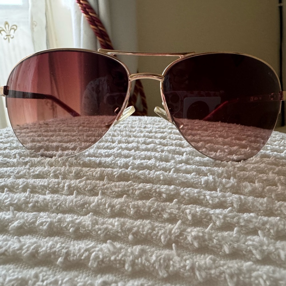 Calvin Klein Pink and Gold Aviator Sunglasses with Double Bridge